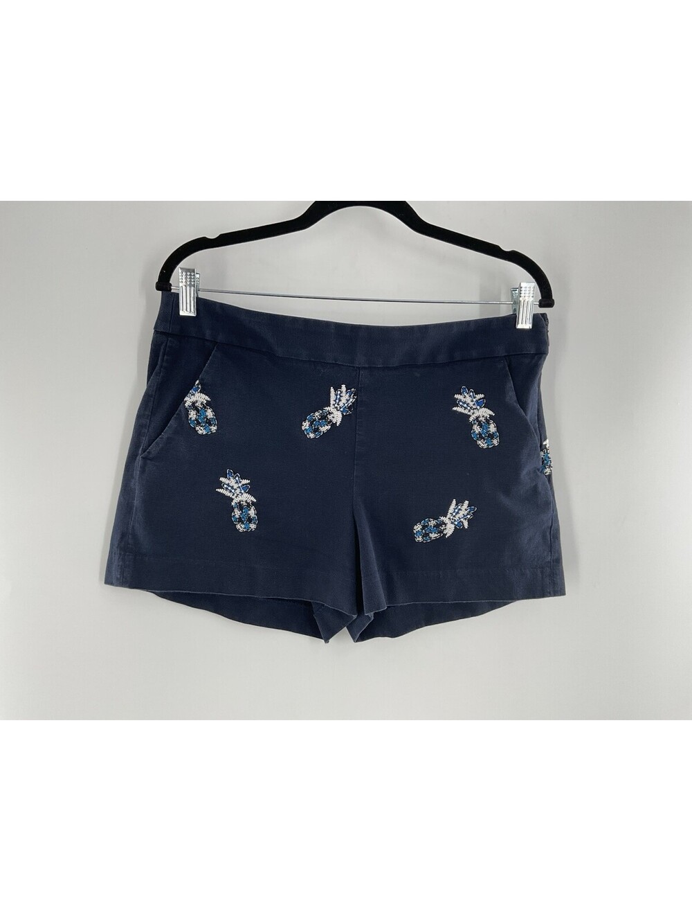 Loft Women’s Size 6 Navy Blue Shorts Embroidered Pineapples And Beads 032